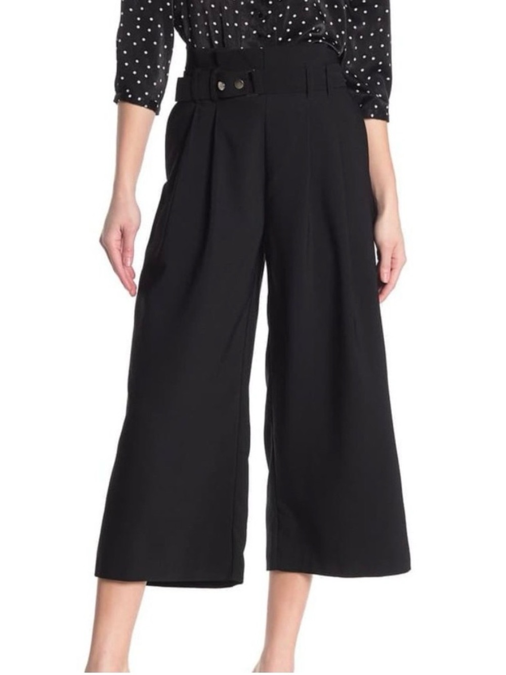 Shelli Segal Laundry Wide Leg High-Waist Crop Pants - Black